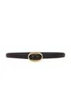 Saint Laurent Oval Buckle Thin Belt In Black