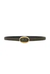 Saint Laurent Oval Buckle Thin Belt In Brown