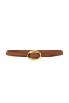 Saint Laurent Oval Buckle Thin Belt In Brown