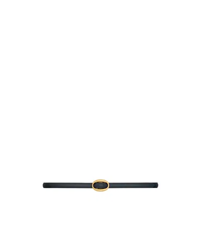 Saint Laurent Oval Buckle Thin Reversible Belt In Smooth Leather In Blue And Dark Beige
