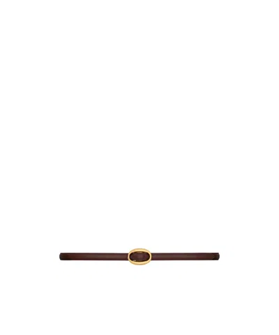 Saint Laurent Oval Buckle Thin Reversible Belt In Smooth Leather In Brown