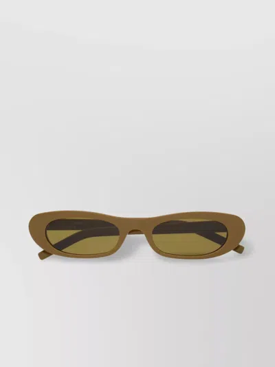 Saint Laurent Oval Frame Sunglasses With Engraved Temples In Brown