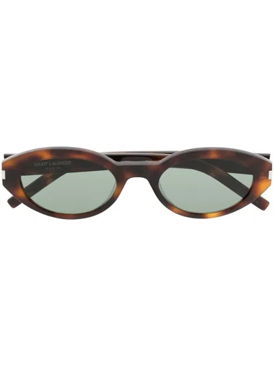 Saint Laurent Oval-frame Tortoiseshell-effect Sunglasses In Brown