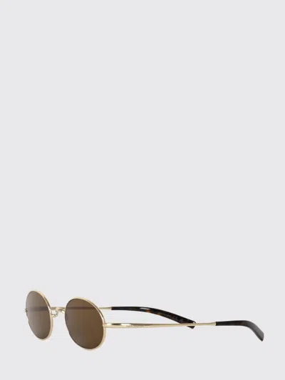 Saint Laurent Oval Metal Sunglasses With Dark Lenses And Engraved Logo In Brown