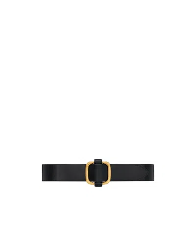 Saint Laurent Oval Wide Leather Belt In Black