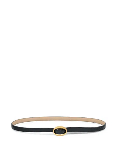 Saint Laurent Oval-buckle Leather Belt In Black