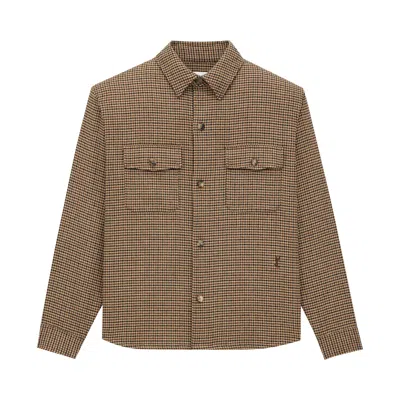 Pre-owned Saint Laurent Overshirt In Puppy Tooth 'beige/marron/noir' | Cream | Women's Size L In White