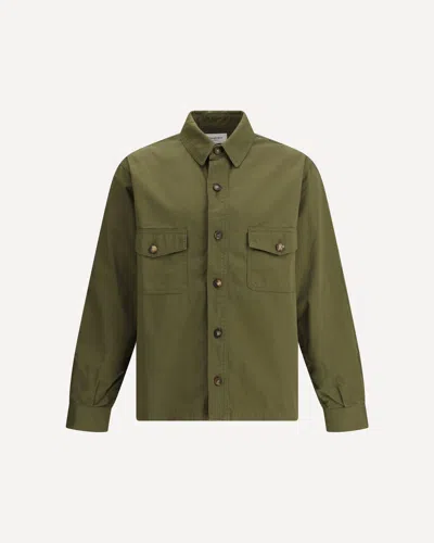 Saint Laurent Long-sleeved Twill Overshirt In Khaki