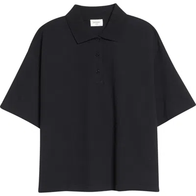 Saint Laurent Oversize Cotton Blend Piqué Polo In Black