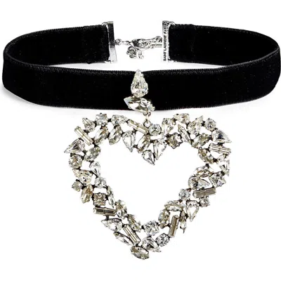Saint Laurent Oversize Heart Pendant Choker Necklace In Black