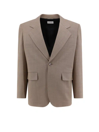 Saint Laurent Oversize Wool Blazer With Shoulder Pads In Brown