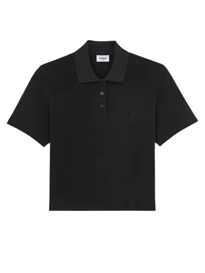 Saint Laurent Oversized 100% Cotton Polo Shirt With Embroidered Chest Logo In Black