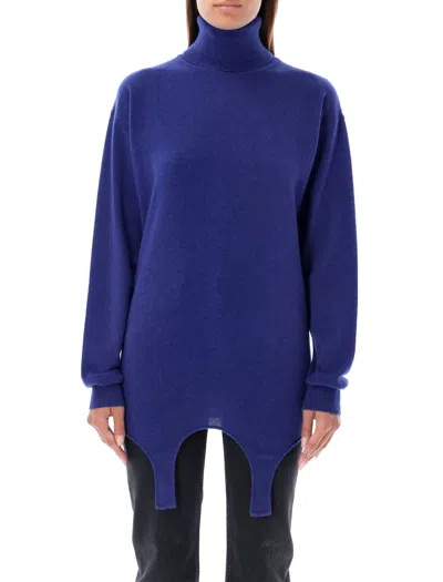 Saint Laurent Turtleneck Garter Sweater In Cashmere In Blue