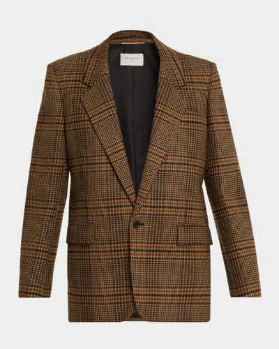 Saint Laurent Oversized Check Single-breasted Blazer Jacket In Blue