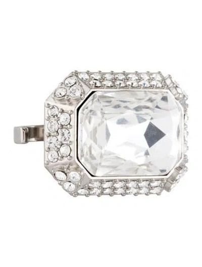 Pre-owned Saint Laurent Oversized Crystal Princess Double Finger Ring In Multi