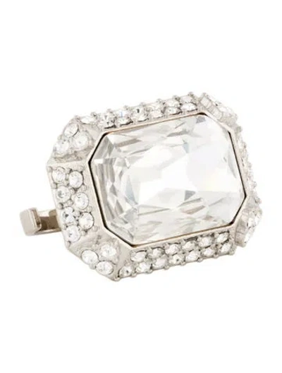 Pre-owned Saint Laurent Oversized Crystal Princess Double Finger Ring In Transparent