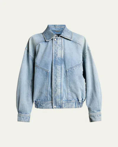 Saint Laurent Oversized Denim Zip Shirt Jacket In Blue