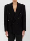 Saint Laurent Oversized Double Breasted Pinstripe Jacket In Black