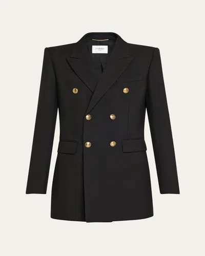 Saint Laurent Oversized Double-breasted Wool Blazer In Nero