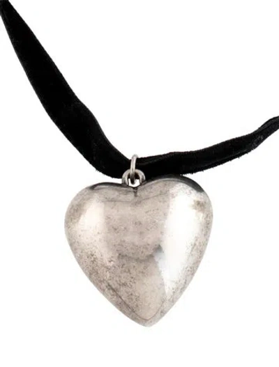 Pre-owned Saint Laurent Oversized Heart Pendant Choker, 17" In Black