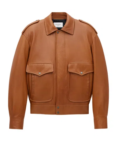 Saint Laurent Oversized Jacket In Shiny Plunged Lambskin In Brown