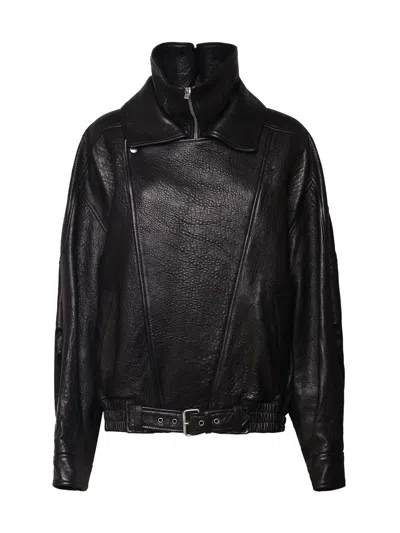 Saint Laurent Oversized Leather Jacket In Black