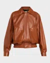 Saint Laurent Oversized Leather Jacket In Brown