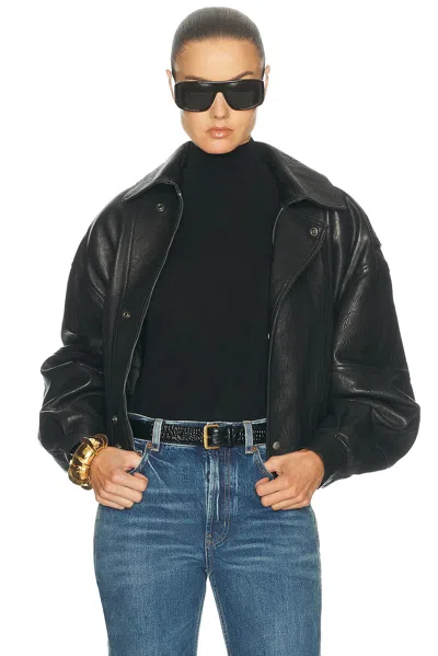 Saint Laurent Oversized Leather Jacket In Black