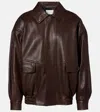 Saint Laurent Long Sleeve Leather Jacket In Brown
