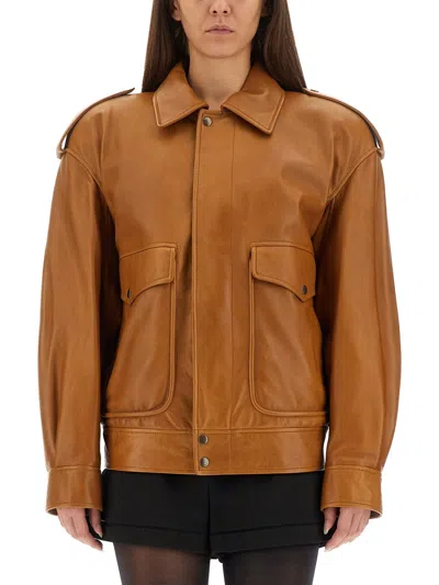 Saint Laurent Oversized Leather Jacket In Brown