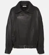 Saint Laurent Oversized Leather Jacket In Brun Sepia