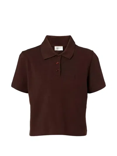 Saint Laurent Cotton Polo Shirt With Embroidered Ysl Monogram In Brown