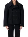 Saint Laurent Oversized Virgin Wool Peacoat With Silk Lining In Black