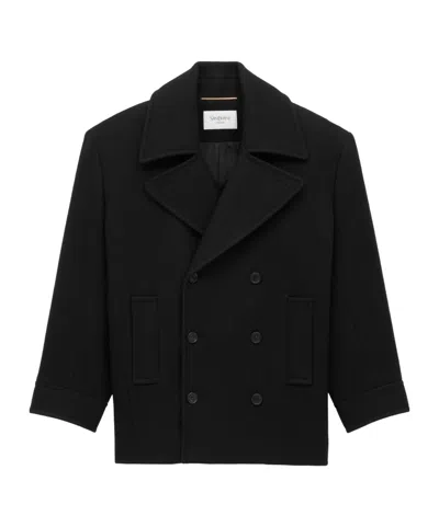 Saint Laurent Oversized Peacoat In Wool In Black