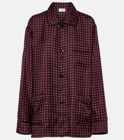Saint Laurent Oversized Polka-dot Silk Satin Pajama Shirt In Red