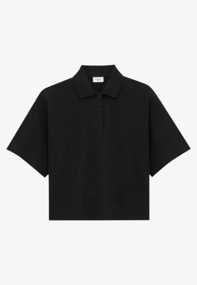 Saint Laurent Cotton Blend Cassandre Polo Shirt In Black