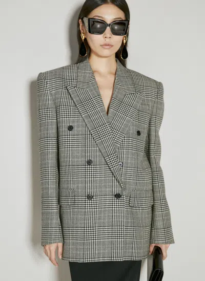 Saint Laurent Oversized Prince Of Wales Wool Blazer In Grey