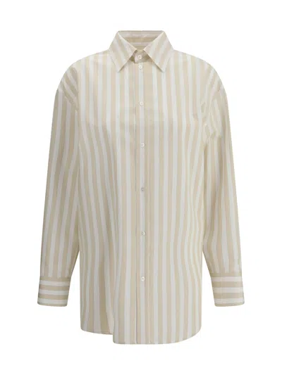 Saint Laurent Beige Striped Shirt In Neutral