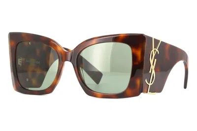 Pre-owned Saint Laurent Oversized Sunglasses Havana/green (sl-m119-blaze-002)