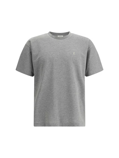 Saint Laurent Grey Crewneck T-shirt With Cassandre Embroidery In Cotton Man In Gray