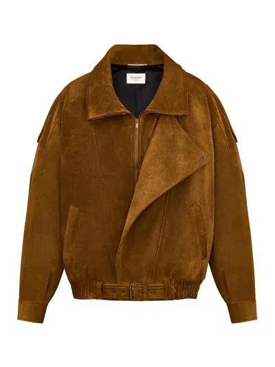 Saint Laurent Oversized Vintage Split-leather Jacket In Brown