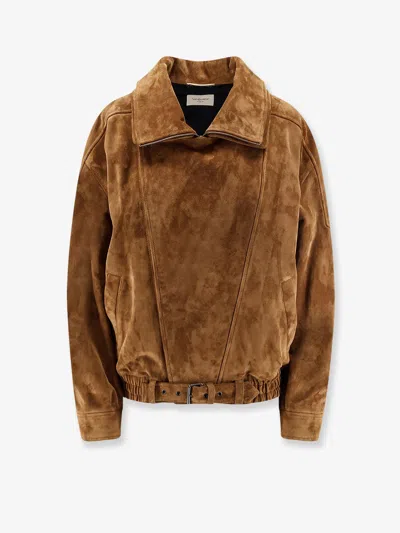 Saint Laurent Oversized Vintage Split-leather Jacket In Brown