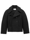 Saint Laurent Black Double-breasted Coat With Classic Wide Revers In Wool Woman In Black