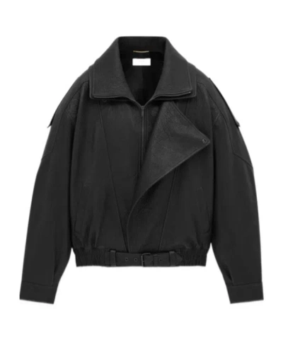 Saint Laurent Oversized Zip-up Bomber Jacket In Black