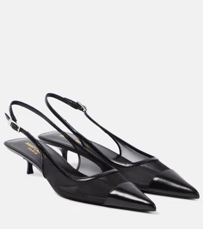 Saint Laurent Oxalis 30 Leather-trimmed Slingback Pumps In Black