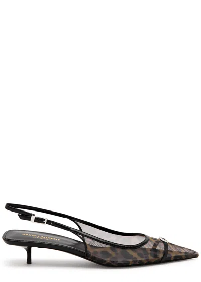 Saint Laurent Oxalis 30 Leopard-print Mesh Slingback Pumps