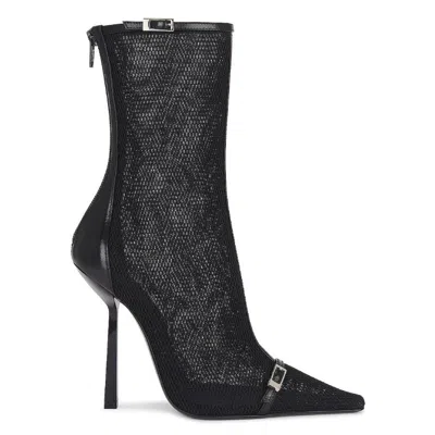 Saint Laurent Oxalis Mesh Pointed-toe Bootie In Black