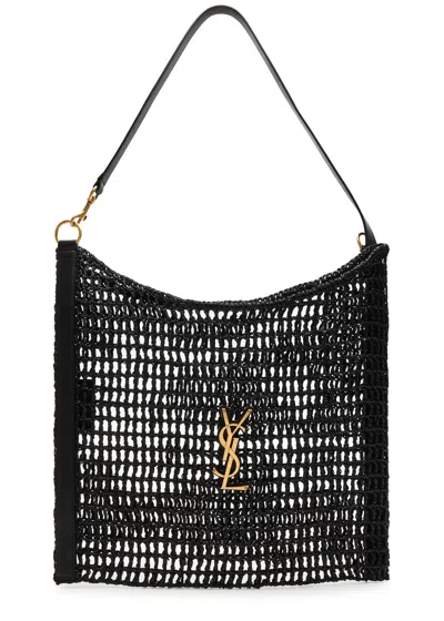 Saint Laurent Oxalis Open Raffia Tote In Black