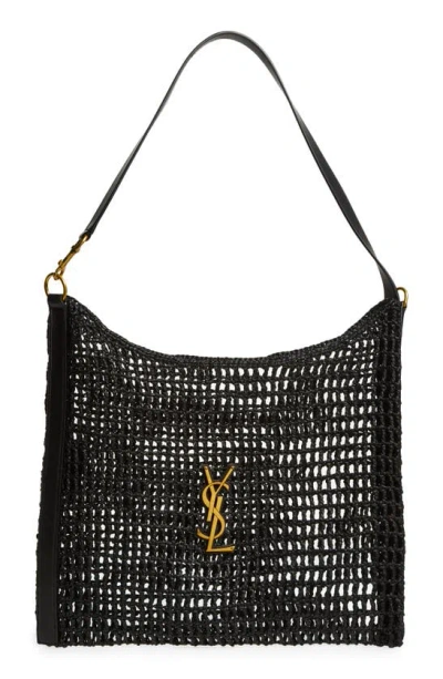 Saint Laurent Oxalis Raffia Macramé Shoulder Bag In Noir