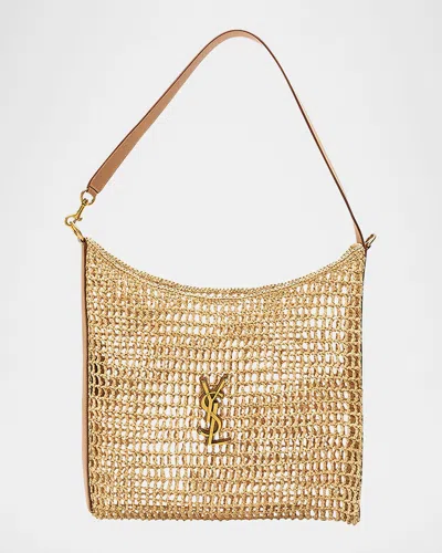 Saint Laurent Oxalis Ysl Monogram Shoulder Bag In Raffia With Bronze Hardware